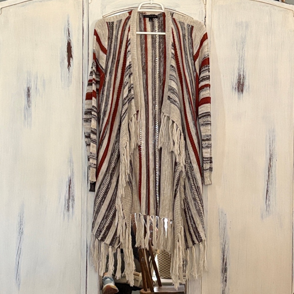 Signature Studio Cream and Red Striped Cardigan